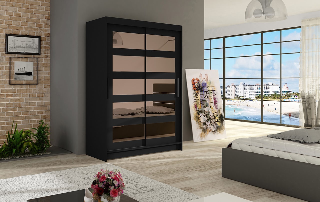 Šatní skříň MIAMII IV, černý mat/zrcadlo