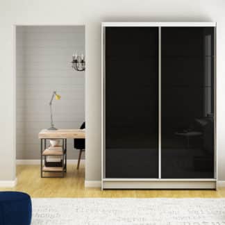 Šatní skříň MONTANA I, bílý mat/černé sklo