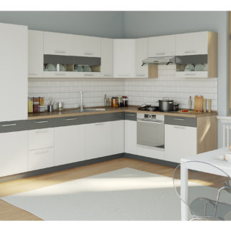 Rohová kuchyně MODENA 315x210, bílý lesk/grafit mat