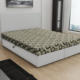Čalouněná postel JERRY 180x200, béžová látka se vzorem/bílá ekokůže
