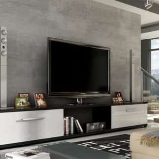 Televizní stolek MOLTON RTV, černá/bílý lesk