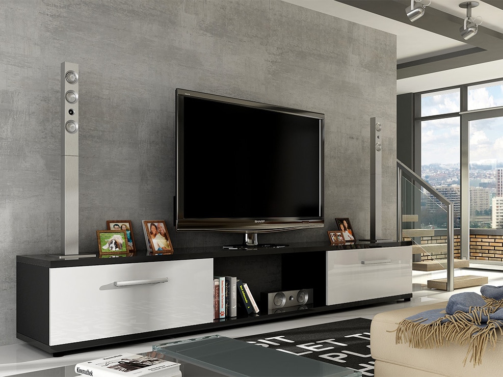 Televizní stolek MOLTON RTV, černá/bílý lesk