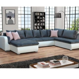 Rohová sedačka FADO pravá, šedá látka/bílá ekokůže