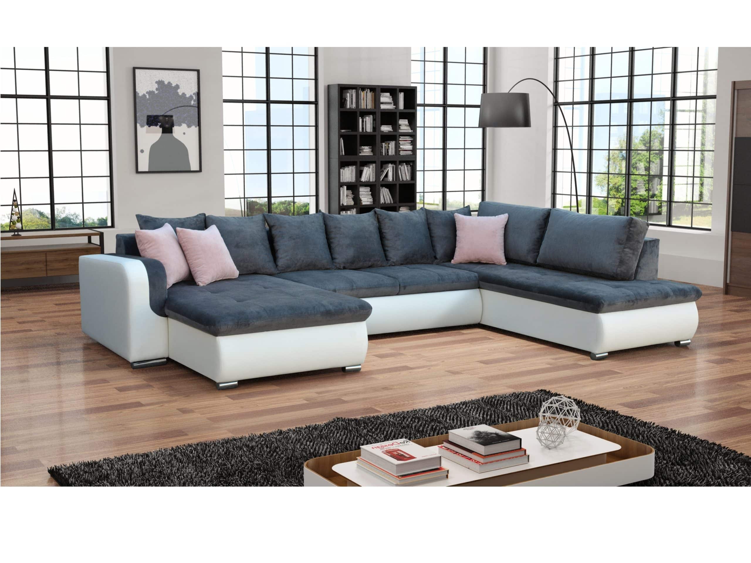 Rohová sedačka FADO pravá, šedá látka/bílá ekokůže