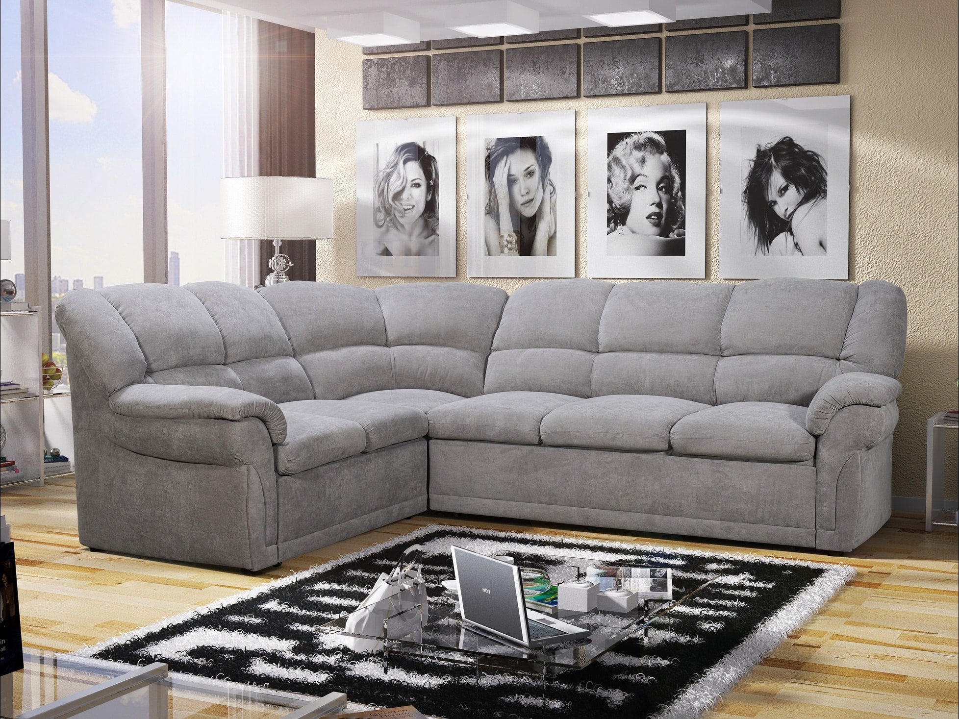 Rohová sedačka ALEXIA 2 levá, světle šedá látka