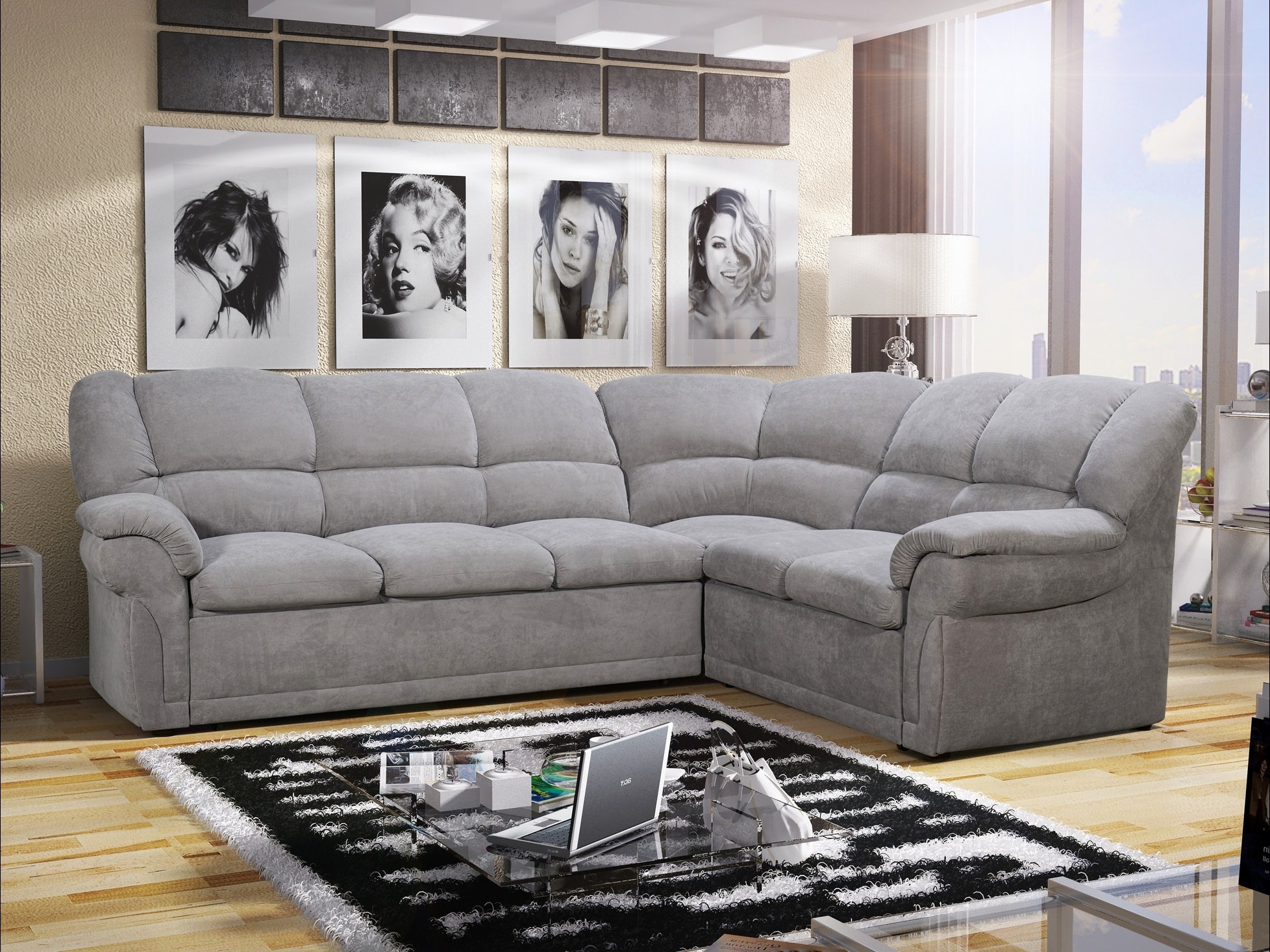 Rohová sedačka ALEXIA 2 pravá, světle šedá látka