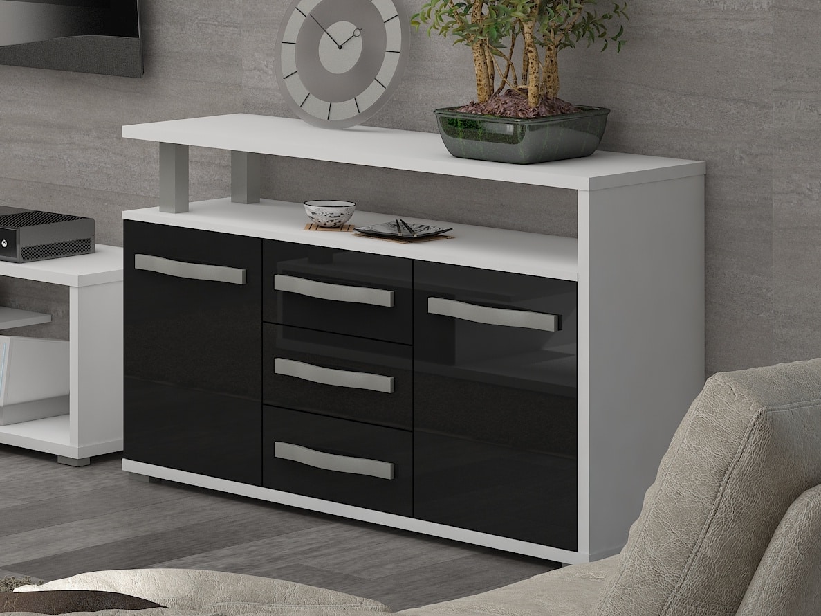 ANGEL komoda 2D3S, bílá/černý lesk