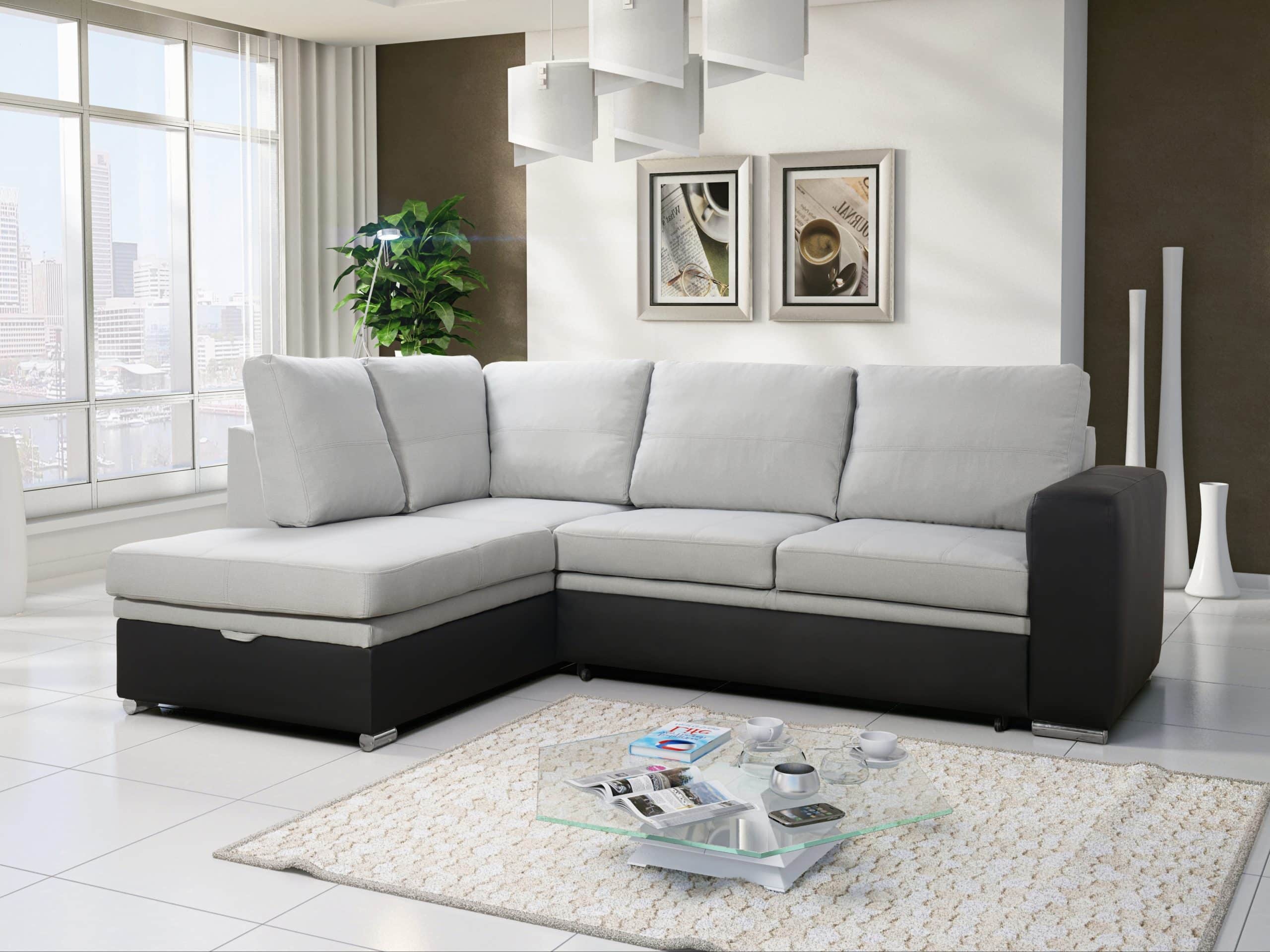 Rohová sedačka WESTPOINT 2 levá, světle šedá látka/černá ekokůže