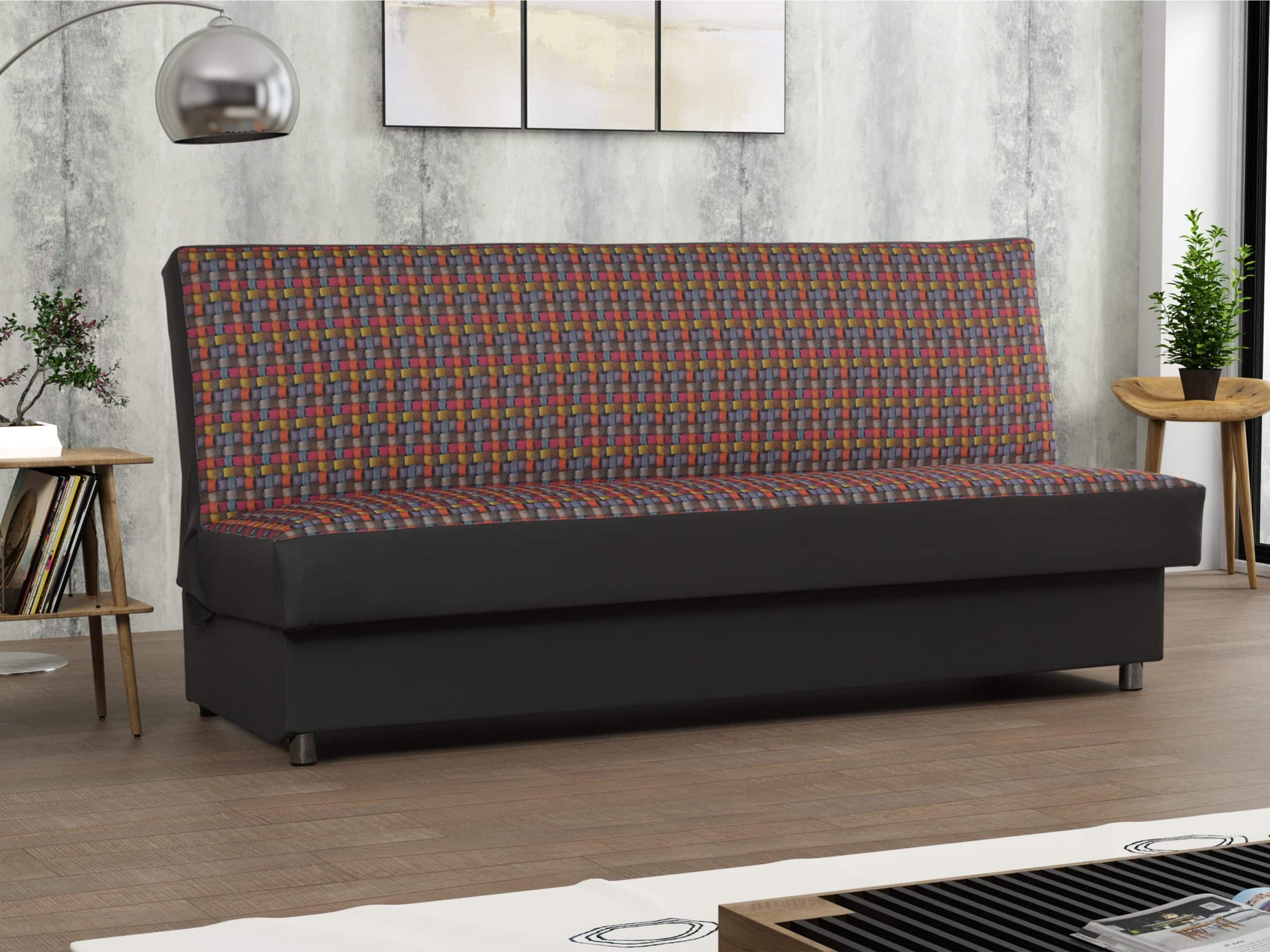 Pohovka SALSA 4, látka se vzorem/tmavě šedá ekokůže