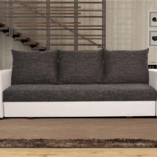 Pohovka WIKTORIA 1, černá látka prošitá bílou a šedou nití/bílá ekokůže