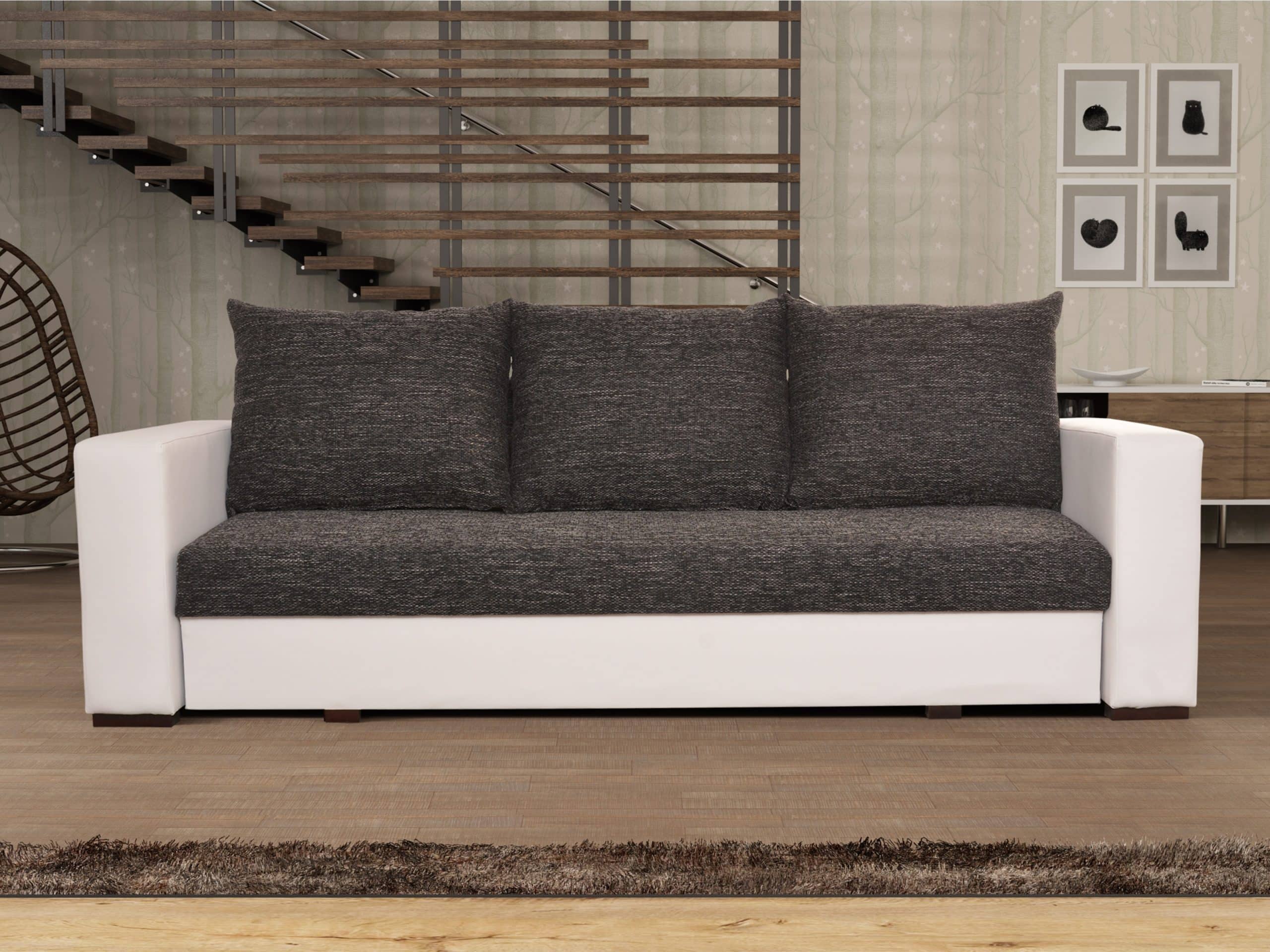 Pohovka WIKTORIA 1, černá látka prošitá bílou a šedou nití/bílá ekokůže