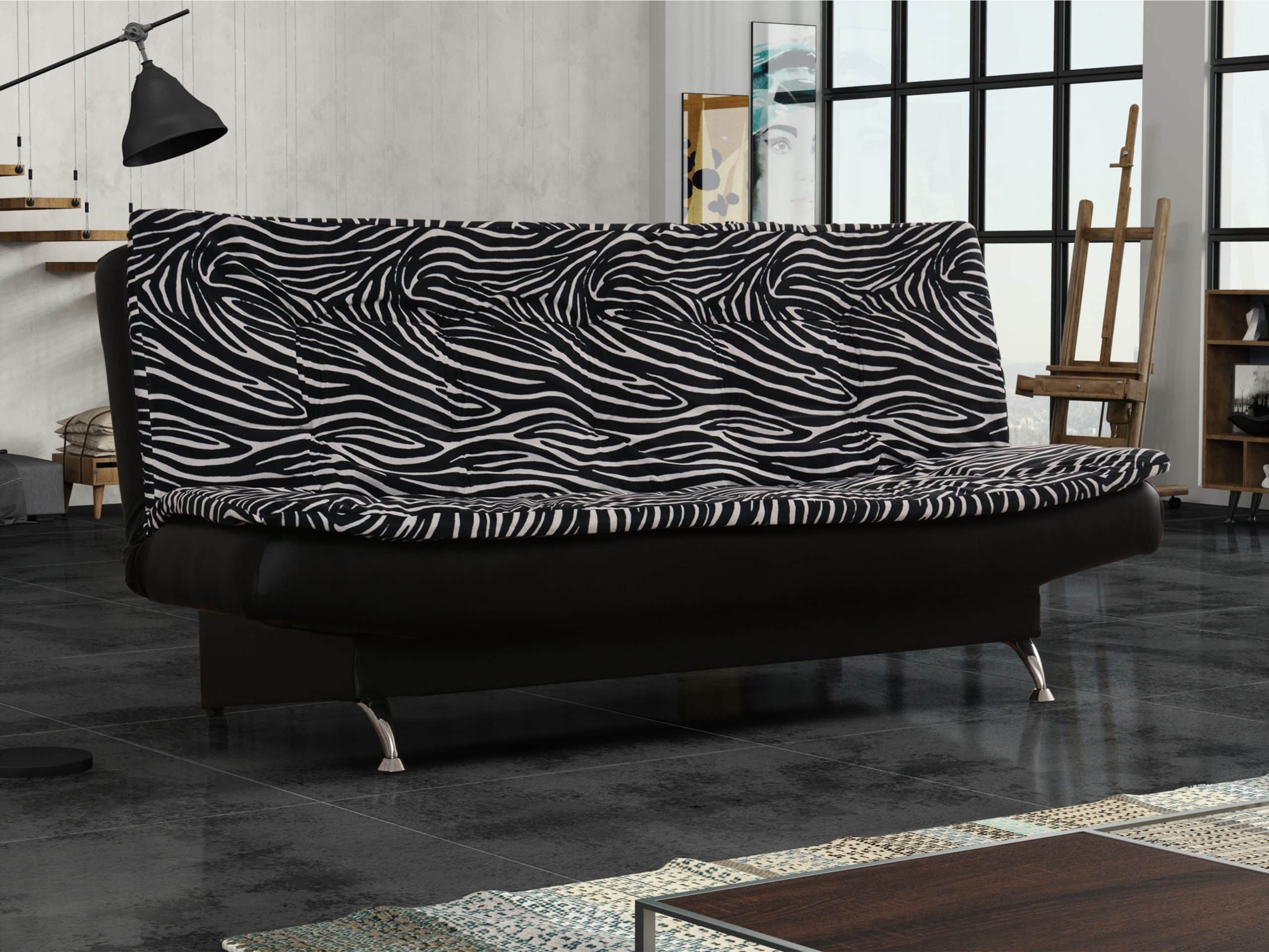 Pohovka ZENIT 1, látka se vzorem zebra/černá ekokůže