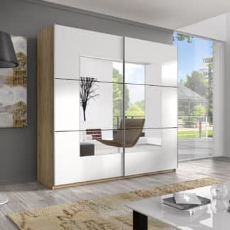 BETA, skříň 200 TYP 57 se zrcadlem, 2 posuvnými dveřmi, dub san remo světlý/bílá-zrcadlo