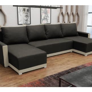 Rohová sedačka BRAGA U, tmavě hnědá látka/krémová látka