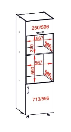 SOLE vysoká skříň DPS60/207O pravá, korpus šedá grenola, dvířka dub arlington