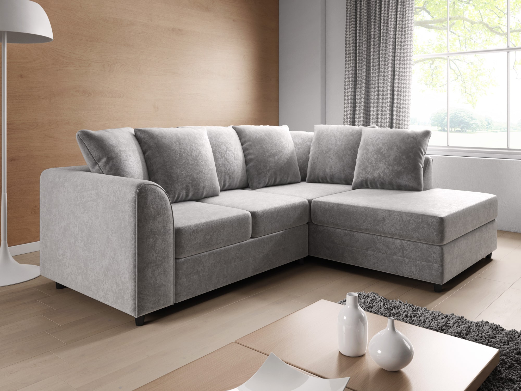 Rohová sedačka DYLAN pravá, světle šedá látka