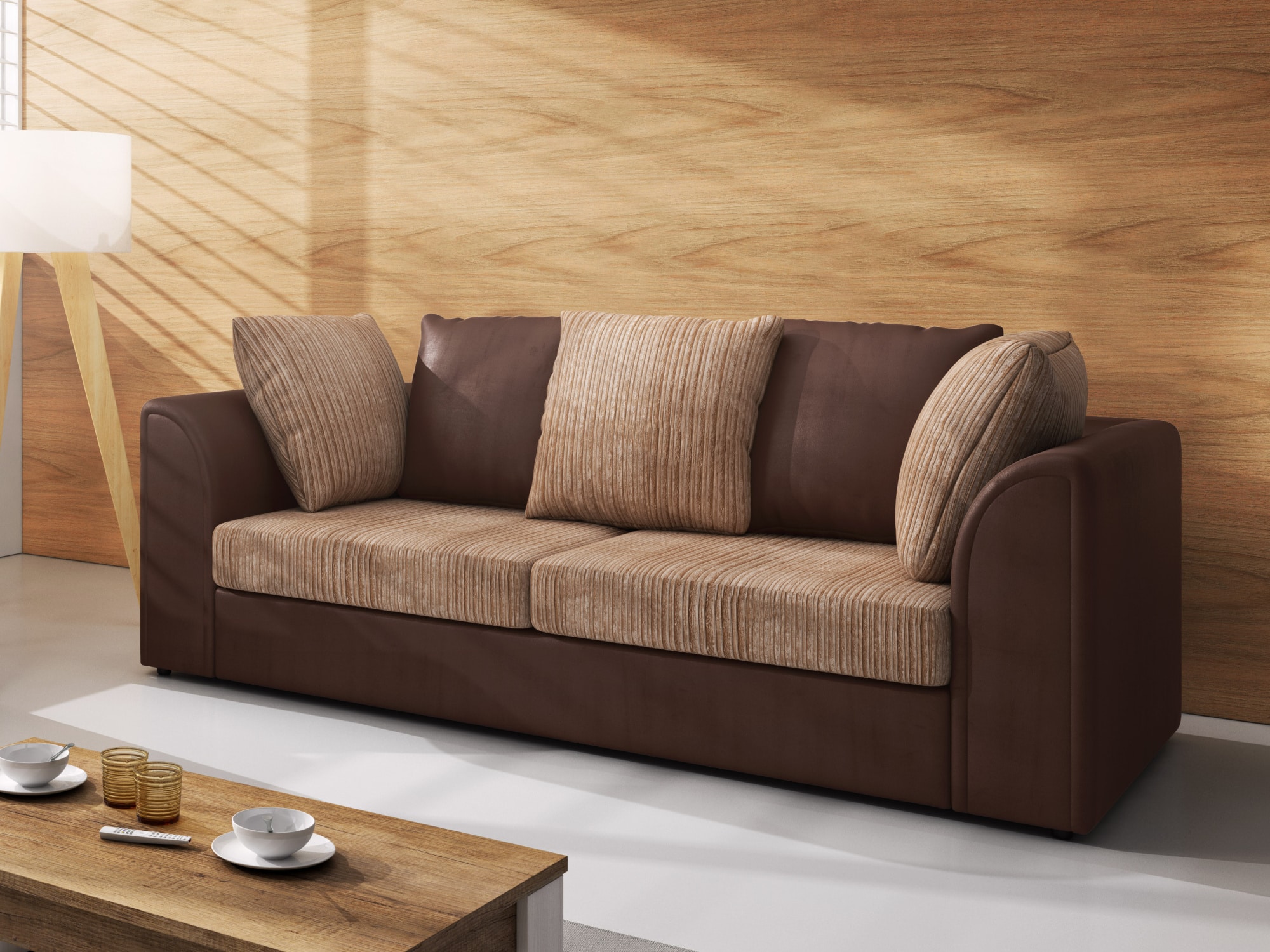 Trojsedák DYLAN 3, béžová látka/hnědá látka