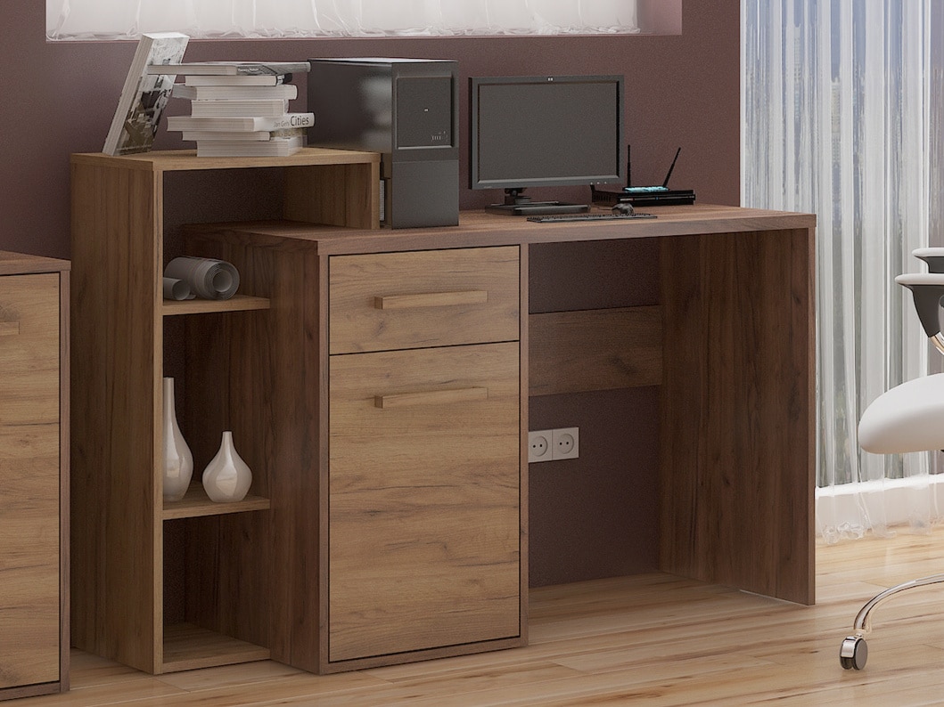 Psací stůl L RIO 03, craft tobaco/craft zlatý