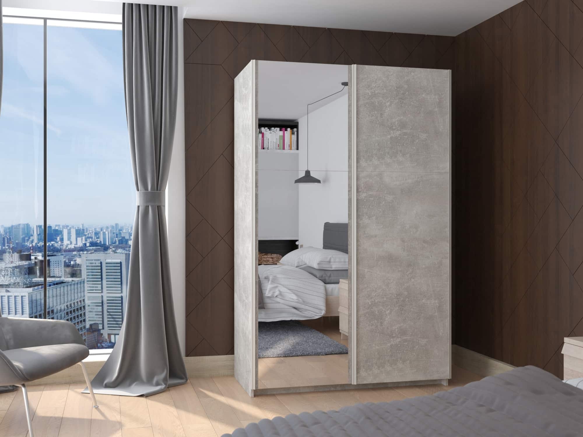 Skříň TREND 130, beton světlý + zrcadlo