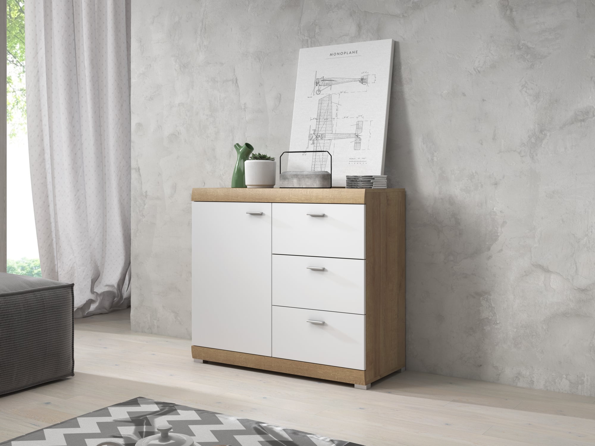 Skříň STELLA, dub riviera/bílý mat