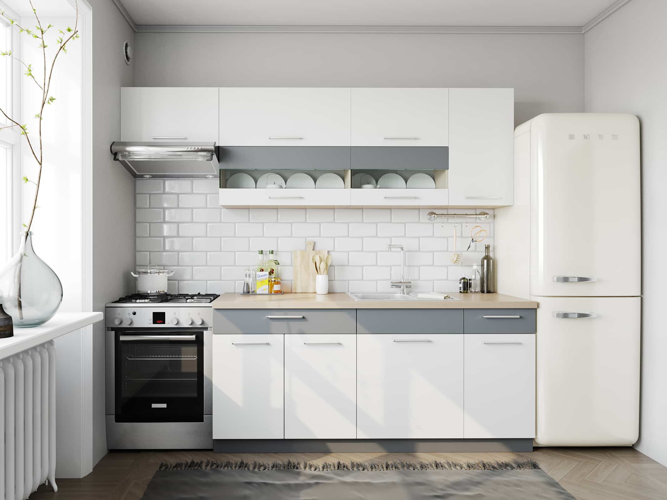 Kuchyně MODENA 180/240 cm, bílý lesk/grafit mat