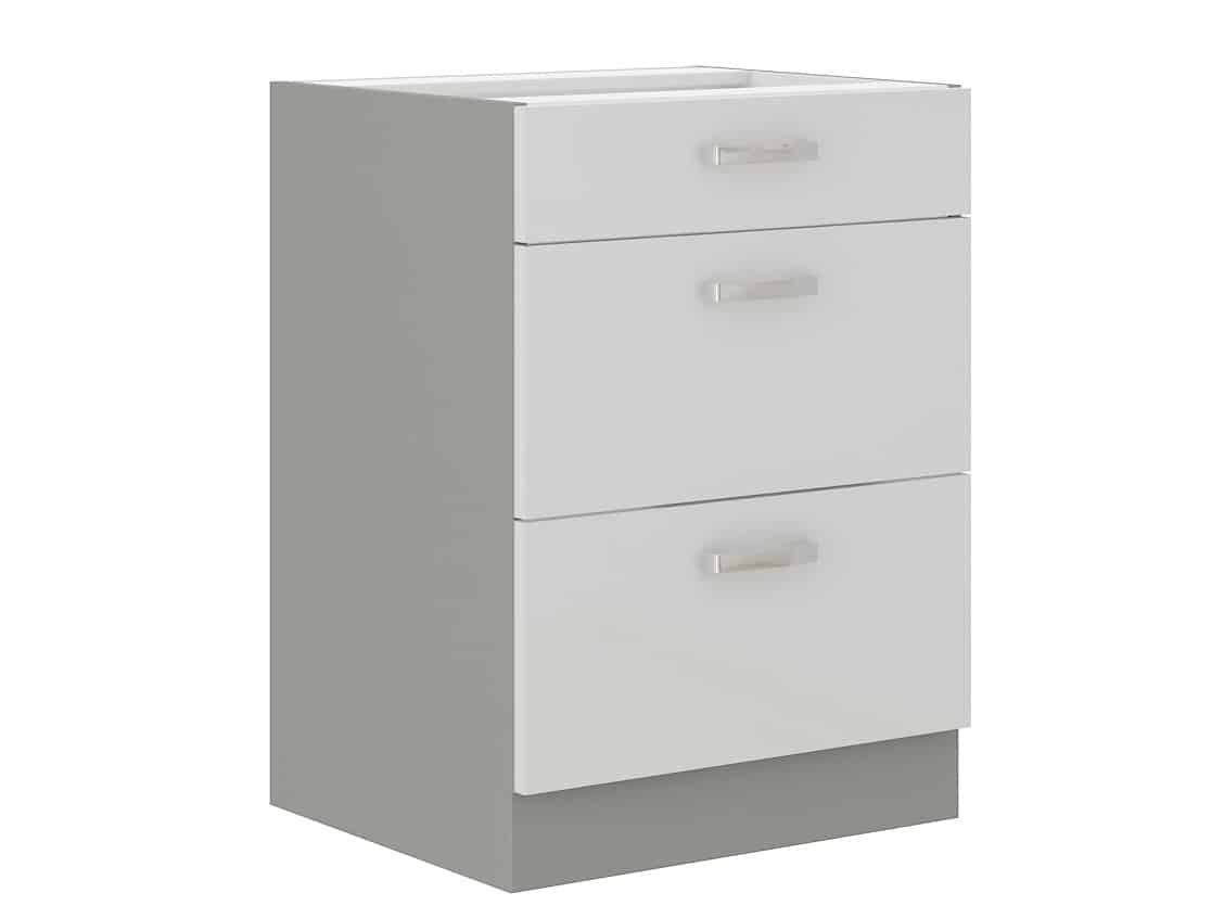 BIANKA, skříňka dolní 60 D 3S BB, šedá / bílý lesk