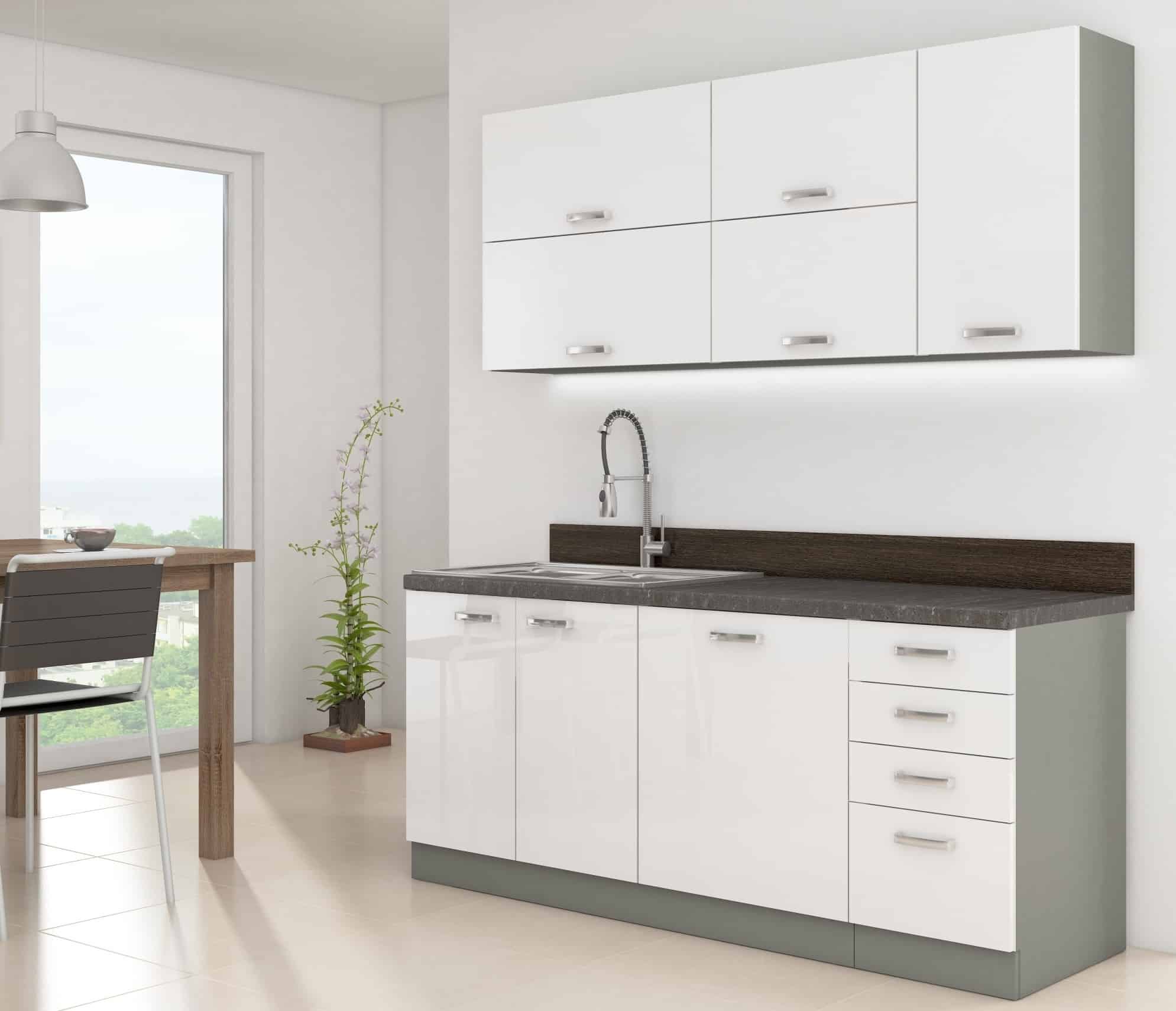 Kuchyně BIANCA 180, šedá/bílý lesk