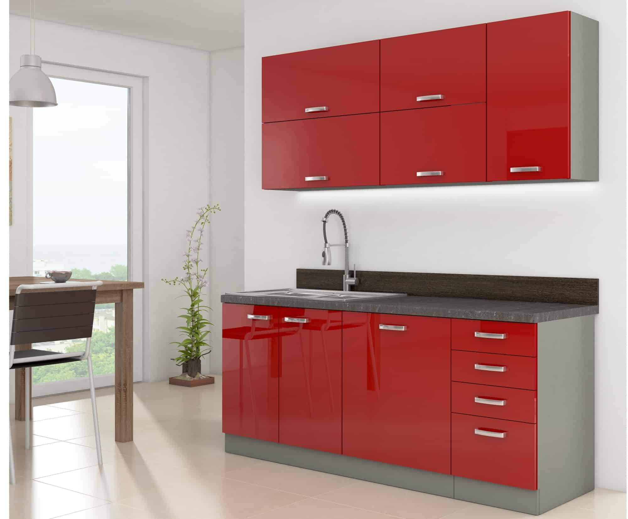 Kuchyně ROSE 180, šedá/ červený lesk
