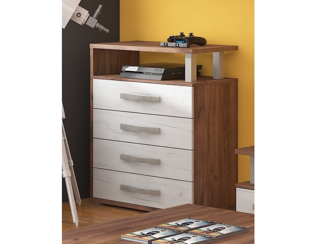 ANGEL komoda 4S, craft tobaco/craft bílý