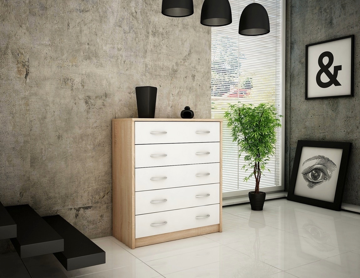 Komoda AGNES/HIT 5S, dub sonoma/bílá