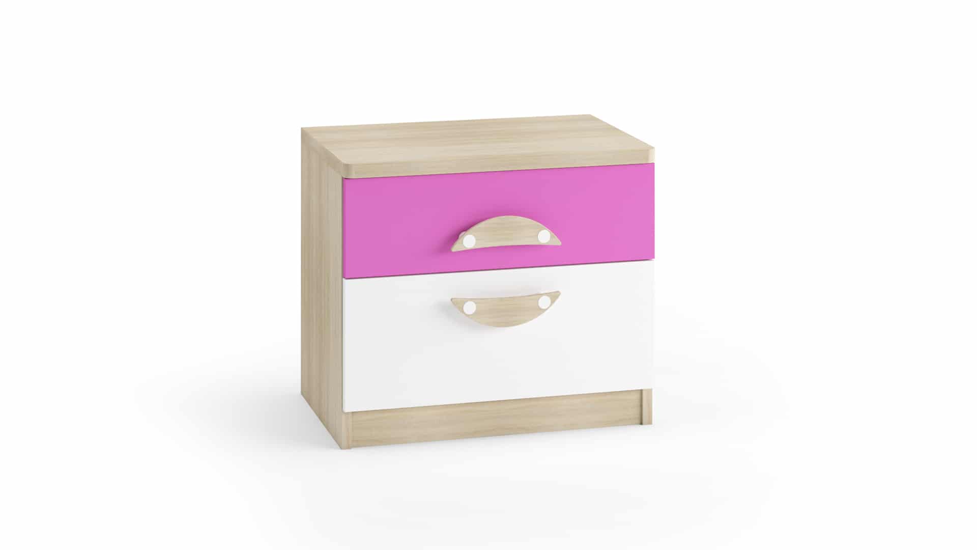 TENUS II noční stolek, dub sonoma/růžová/bílá