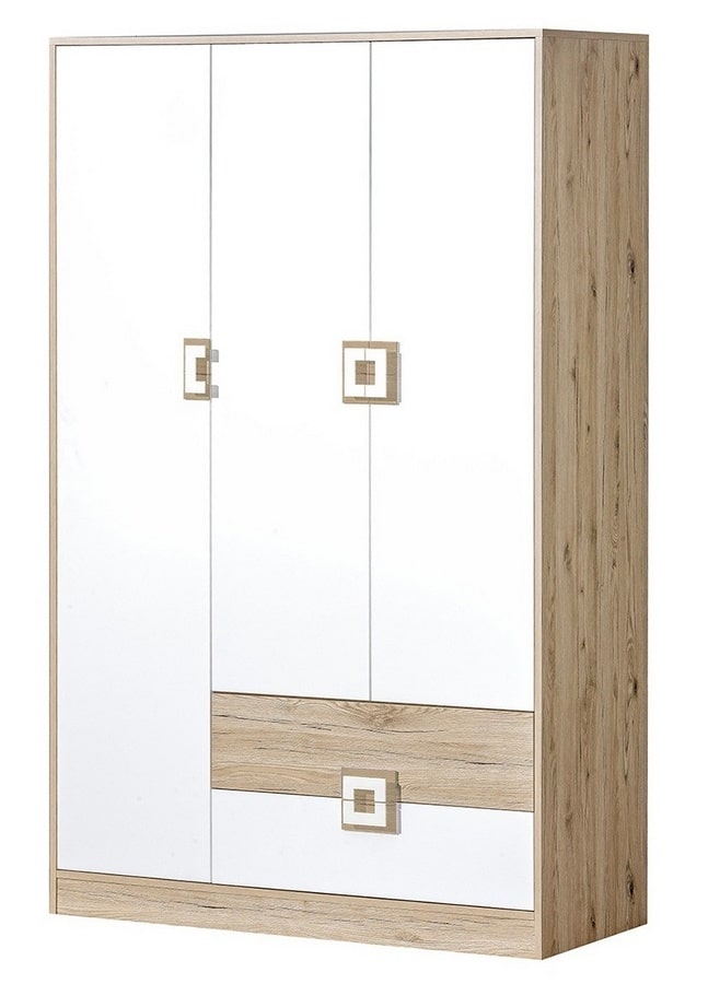 Šatní skříň 3-dveřová NIKO 3, dub jasný/bílá