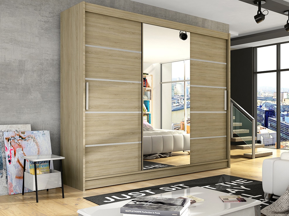 Šatní skříň ASTON VI, dub sonoma/zrcadlo