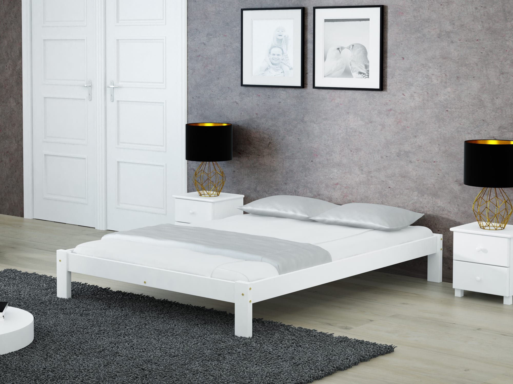 Postel LILIANA 140x200 s roštem, masiv borovice/moření bílá