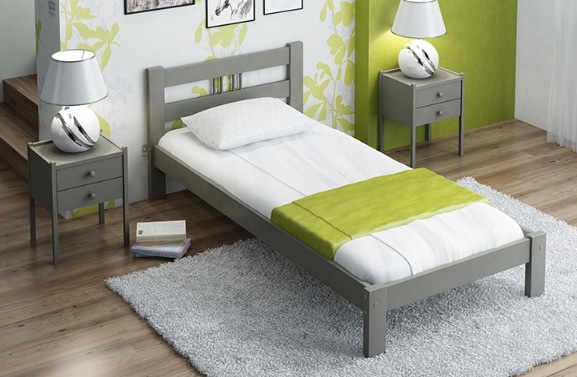 Postel NIKOLA 90x200 s roštem, masiv borovice/moření šedá