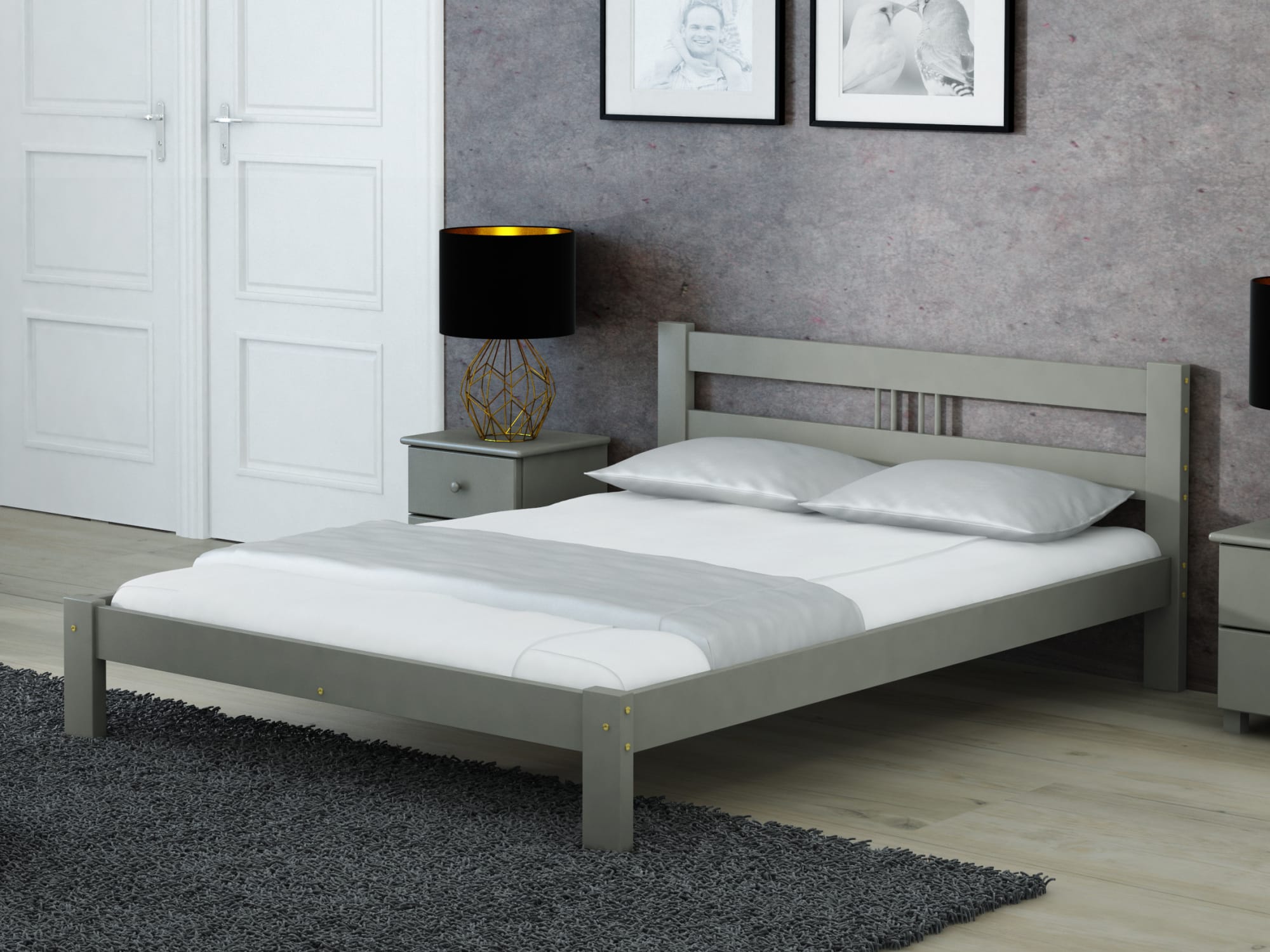 Postel NIKOLA 120x200 s roštem, masiv borovice/moření šedá