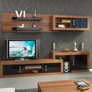 Obývací stěna VERIN 1, švestka wallis/černý lesk