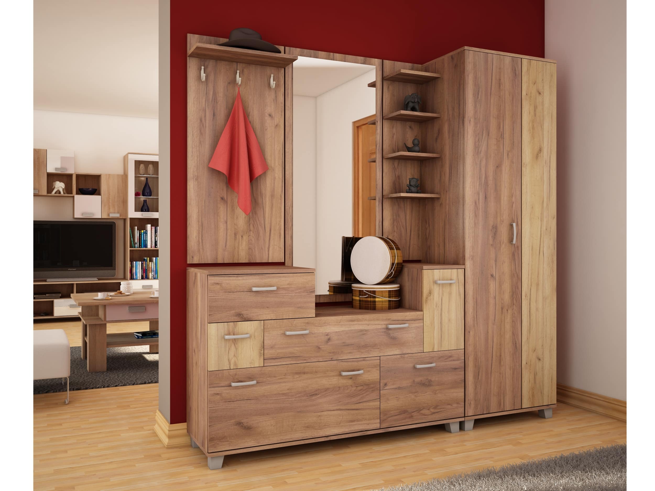 Předsíň se skříní GRAND, craft tobacco/craft zlatý