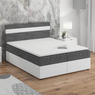Postel boxspring MODENA 180x200 cm, šedá látka/bílá ekokůže