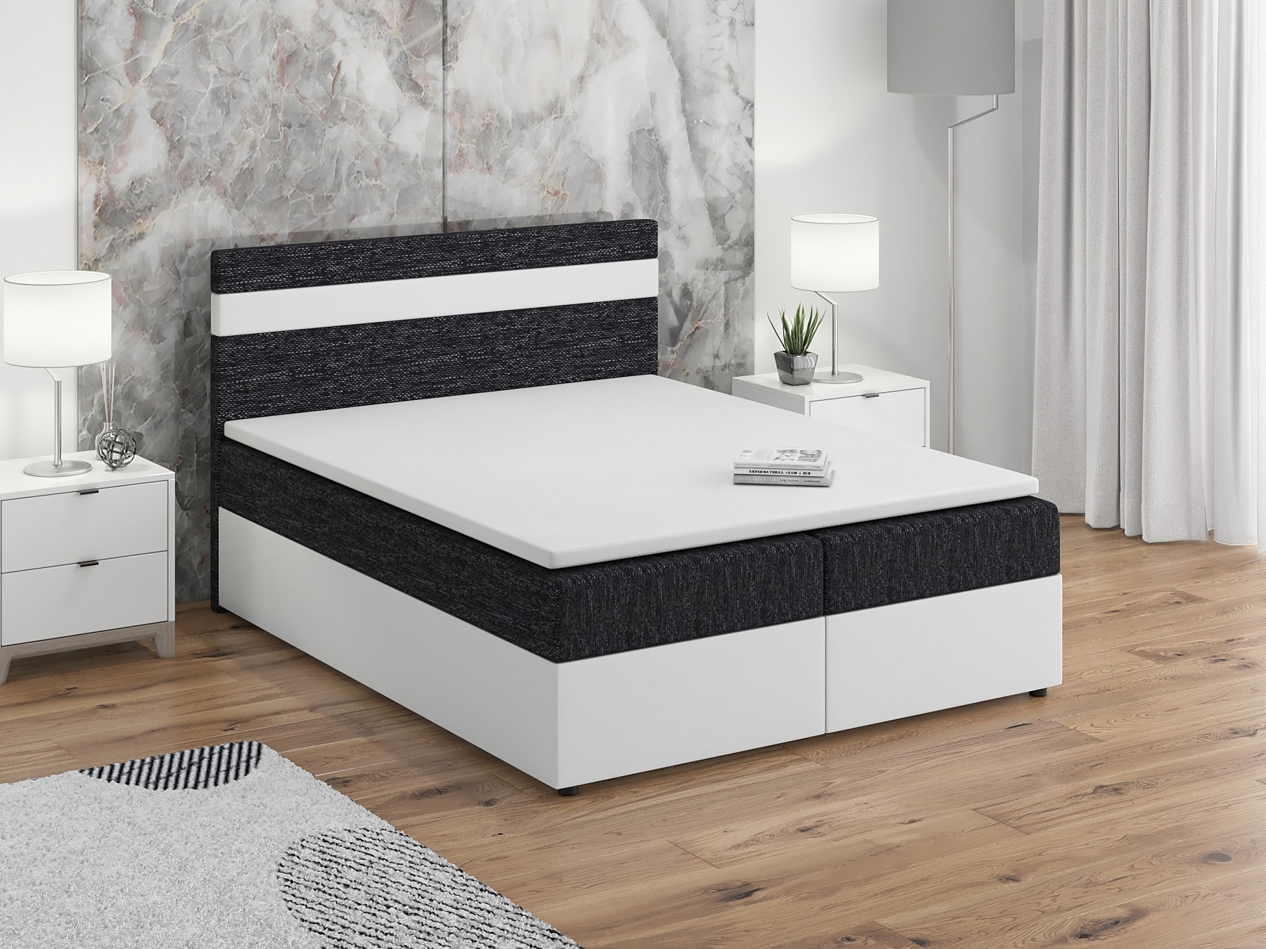 Postel boxspring MODENA 160x200 cm, černá látka/bílá ekokůže