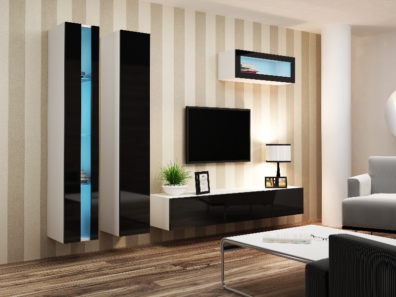 Obývací stěna VIGO NEW 2, bílá/černý lesk