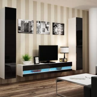 Obývací stěna VIGO NEW 4, bílá/černý lesk