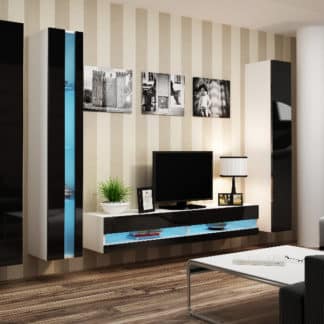 Obývací stěna VIGO NEW 7, bílá/černý lesk