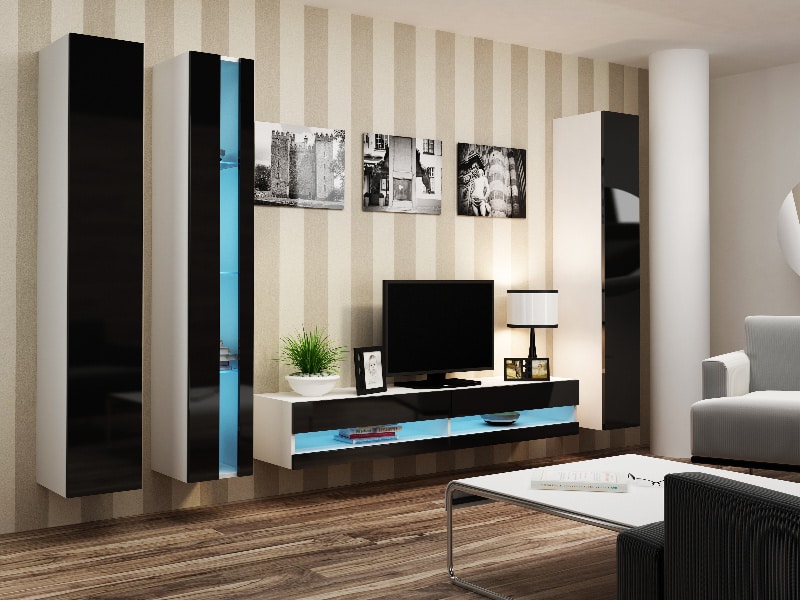 Obývací stěna VIGO NEW 7, bílá/černý lesk