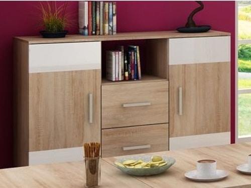 SOLAR, komoda, dub sonoma světlý/bílý lesk
