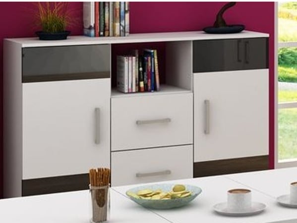 SOLAR, komoda, bílá/černý lesk