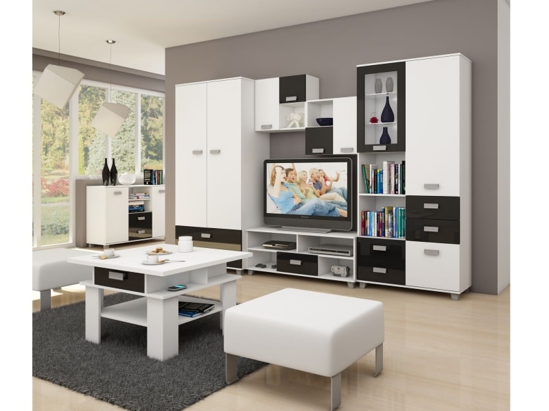 Obývací stěna SOLO 1, bílá/černý lesk