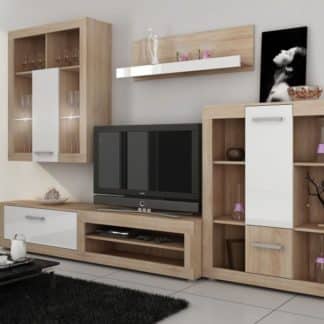 VIKI, obývací stěna, dub sonoma/bílý lesk