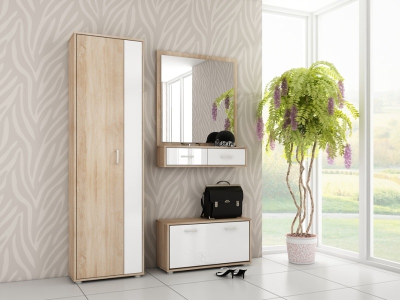 Předsíň PORTO, dub sonoma světlý/bílý lesk