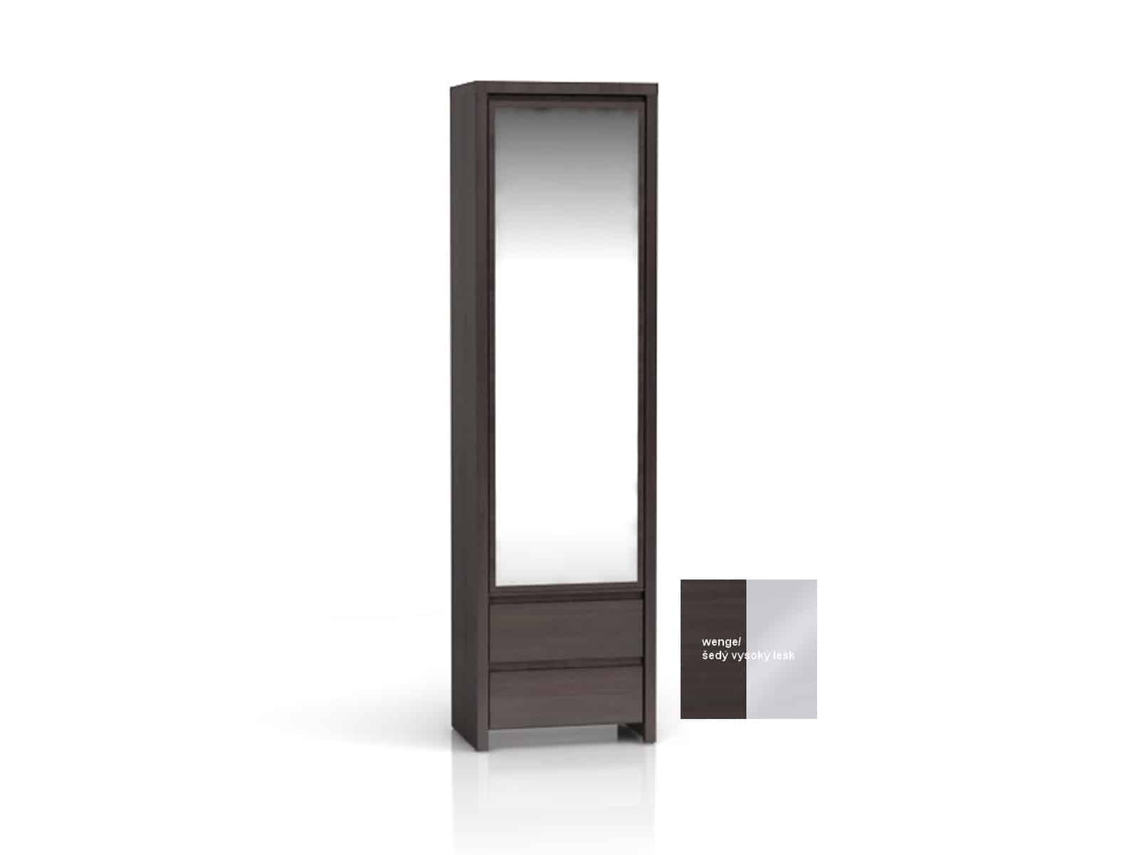 KASPIAN, skříň zrcadlová SZF1D2SP, šedý vysoký lesk